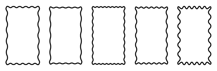 Obraz premium Collection of abstract wavy rectangular frame borders with smooth curved outlines. Modern decorative shapes ideal for design templates, stickers, frames, or graphic elements in vector style.