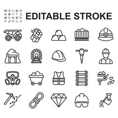 Mining icon collection. Line style vector illustrations.