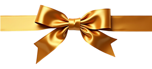 Elegant gold ribbon bow with a shiny silk texture for gift wrapping, holiday celebration, and luxury decoration.