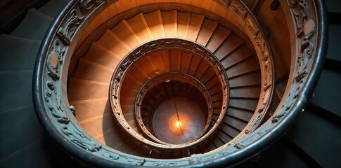Mesmerizing Spiral Staircase Elegant Architecture in Soft Light, Ascending to Mystery