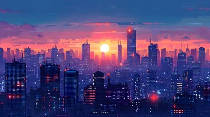 Obraz premium Pixel city at sunset.