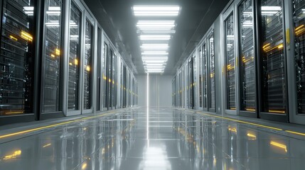 Server Room's Gleaming Surfaces Showcase Data Center Innovation and Storage Capabilities for Digital Solutions
