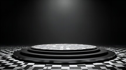 Elegant product stage with checkerboard pattern floor, providing a luxury feel for display, marketing.