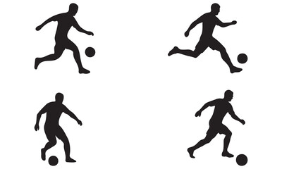 Set of Four Football Player Silhouettes  Isolated Action Poses on White