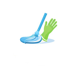 logo for a cleaning company, a mop and a glove