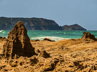 Rugged Etched Sandstone Before Distant Cape Schanck