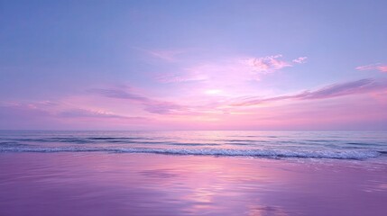 Fototapeta premium Serene Sunset Over Calm Ocean Waves with Pink and Purple Sky Reflections