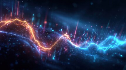 Obraz premium Dynamic abstract scene of shifting geometric shapes symbolizing energy flow digital space animation nighttime futuristic concept