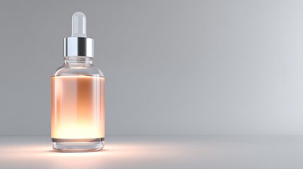 Naklejka premium Glass dropper bottle with skincare serum showcased in soft lighting, highlighting liquid texture and clear design features