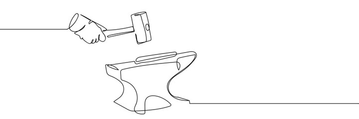 Continuous line of anvil, hand drawn vector art doodle, stroke editable. © Proongnee