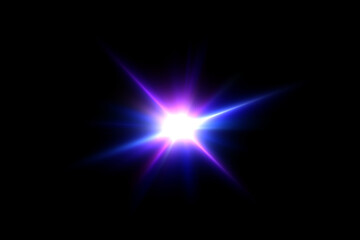 A vibrant star burst of purple and blue light in a dark background.