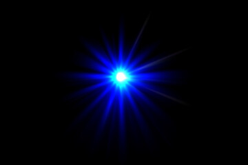 A bright blue light bursting against a black background, creating a vibrant star-like effect.