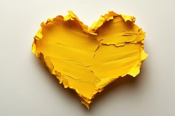 Naklejka premium Yellow heart shape made from textured torn paper perfect for eco-friendly Valentine visuals romantic campaigns and handmade design concepts
