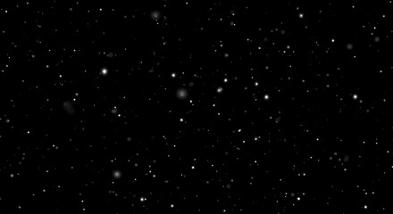 Falling snow overlay with large snowflakes on black background, magical christmas night effect for winter holiday design, realistic gentle snowfall for photo editing