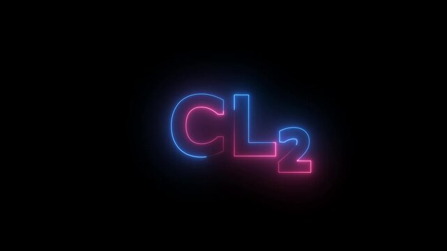 Glowing Cl2 chemical formula on black background