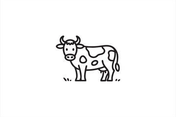 Simple line cow illustration for organic food, eco, and rural branding