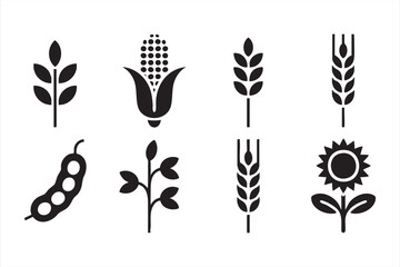 Farm crop icon set for organic food, eco farming, and agriculture design