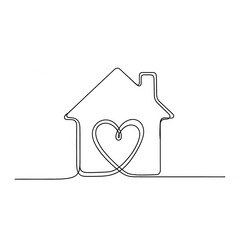 Minimalist line art illustration of a house with a heart shape, symbolizing love and warmth in home, perfect for home decor and design concepts