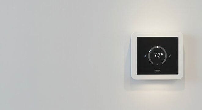 Digital thermostat displays 7.2 degrees Celsius on a white wall.
