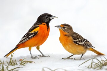 Baltimore Oriole Couple Isolated on White