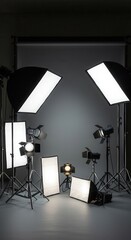 Professional photography  with various lights and equipment.
