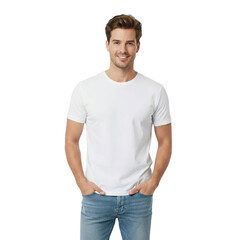 Obraz premium Handsome man in casual white T shirt, causal posing
