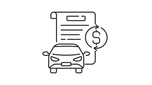 Animated car title loan line icon. Using vehicle as collateral animation. Pawnshop service. Auto selling contract. Financial aid. Outline element on white background. HD video with alpha channel