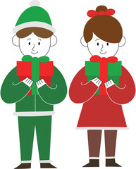 A Boy and Girl Holding a Christmas Gift