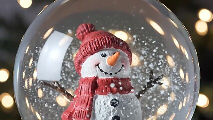 Smiling snowman in christmas snow globe with falling - Powered by Adobe