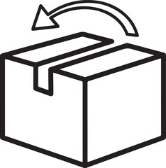 Vector art of line art icon of a cardboard box with an arrow indicating rotation