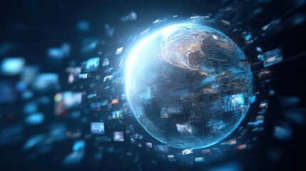 Digital globe surrounded by data streams