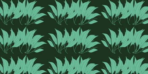Minimalist botanical leaf-bunch seamless pattern in tonal greens &mdash; for fashion apparel, home textiles, and interior decorative surfaces 