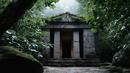 Fototapeta premium Ancient Temple Surrounded by Green Forest