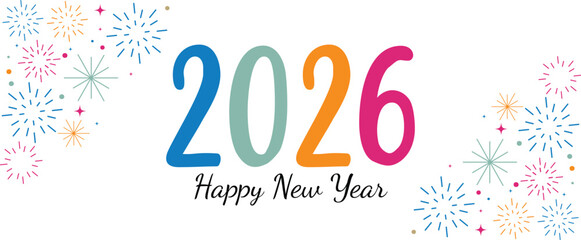 Happy New Year 2026 Colorful Greeting Banner poster post design White Background