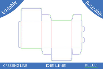 Rectangular packaging box die line template with bleed and fold lines