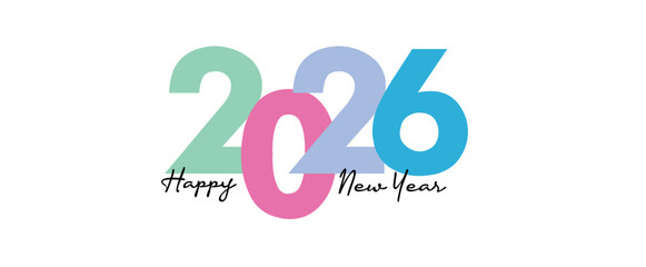 Happy New Year 2026 Colorful Greeting Banner poster post design White Background
