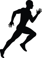 Dynamic silhouette of a sprinter in mid-stride capturing athletic speed and motion isolated on transparent background