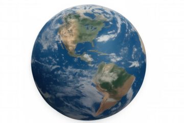 Planet earth showing north and south america, global environment and climate, transparent background