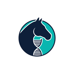 Horse Head and DNA Strand Logo in Teal and Navy Circle