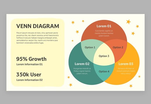 Venn Diagram Infographic Vector with Cute Education Style for School Teachers