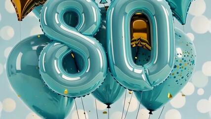 Celebratory balloons displaying "80" in festive background with sparkling confetti - Powered by Adobe