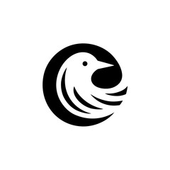 Minimalist Black and White Bird Logo Design in Circular Shape