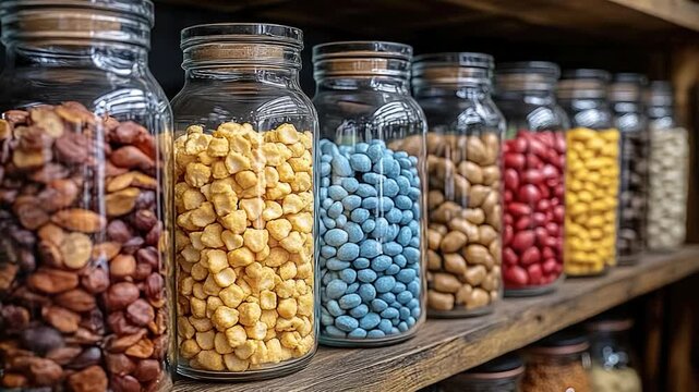 A colorful shelf filled with various types of candies