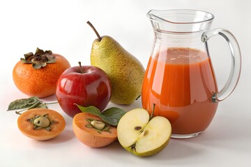 Mixed Fruit Juice with Persimmon, Pear, and Apple Fruits USA 3D Render