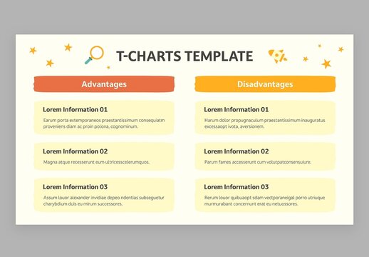 T-Chart Infographic Vector with Cute Education Style for School Teachers