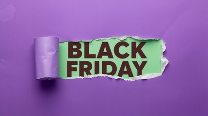 Striking Black Friday announcement with torn paper effect revealing vibrant green background