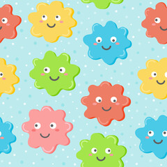 Smiling colorful blob seamless pattern pastel background
