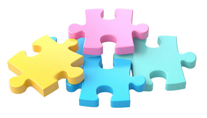 Obraz premium Colorful Pastel Jigsaw Puzzle Pieces 3D Render isolated on transparent background cutout