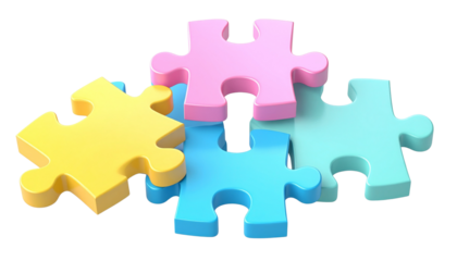 Colorful Pastel Jigsaw Puzzle Pieces 3D Render isolated on transparent background cutout