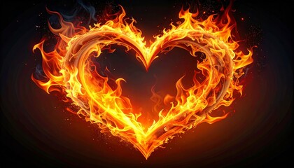 Fototapeta premium A vibrant, fiery heart design with flames and smoke symbolizes burning love and passion with a blazing red glow
